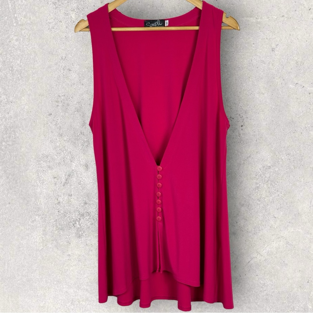 Sympli Canada Pink Deep V-Neck Drapey Blouse Top Size 10 Lagenlook Longline Boho